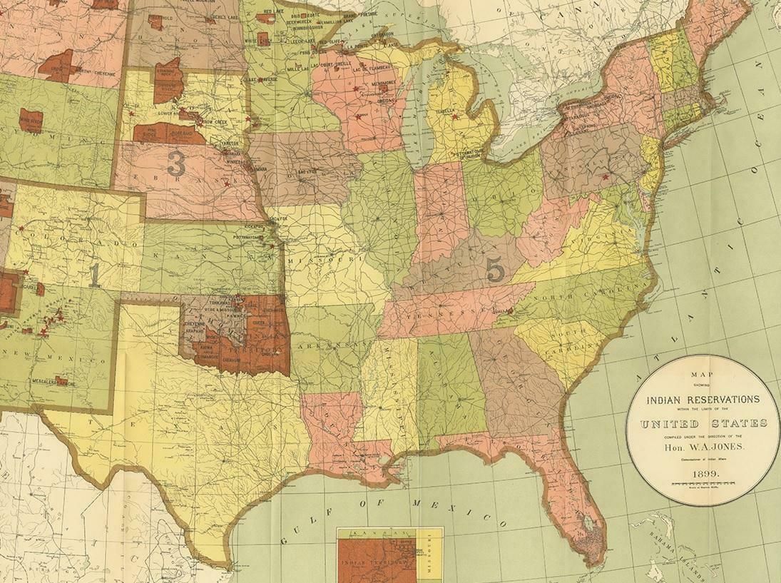 Antique Map Showing The Locations Of Native American Tribes In 1899 photo for sale