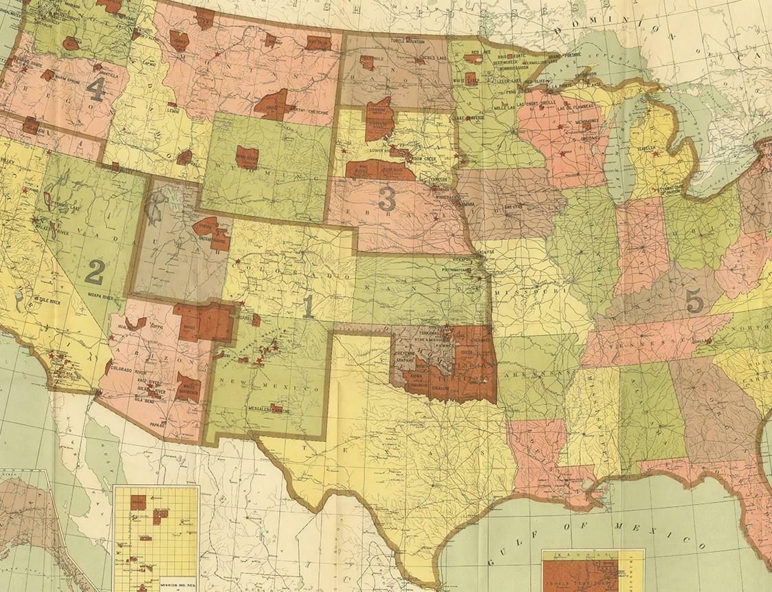 Antique Map Showing The Locations Of Native American Tribes In 1899 photo Art