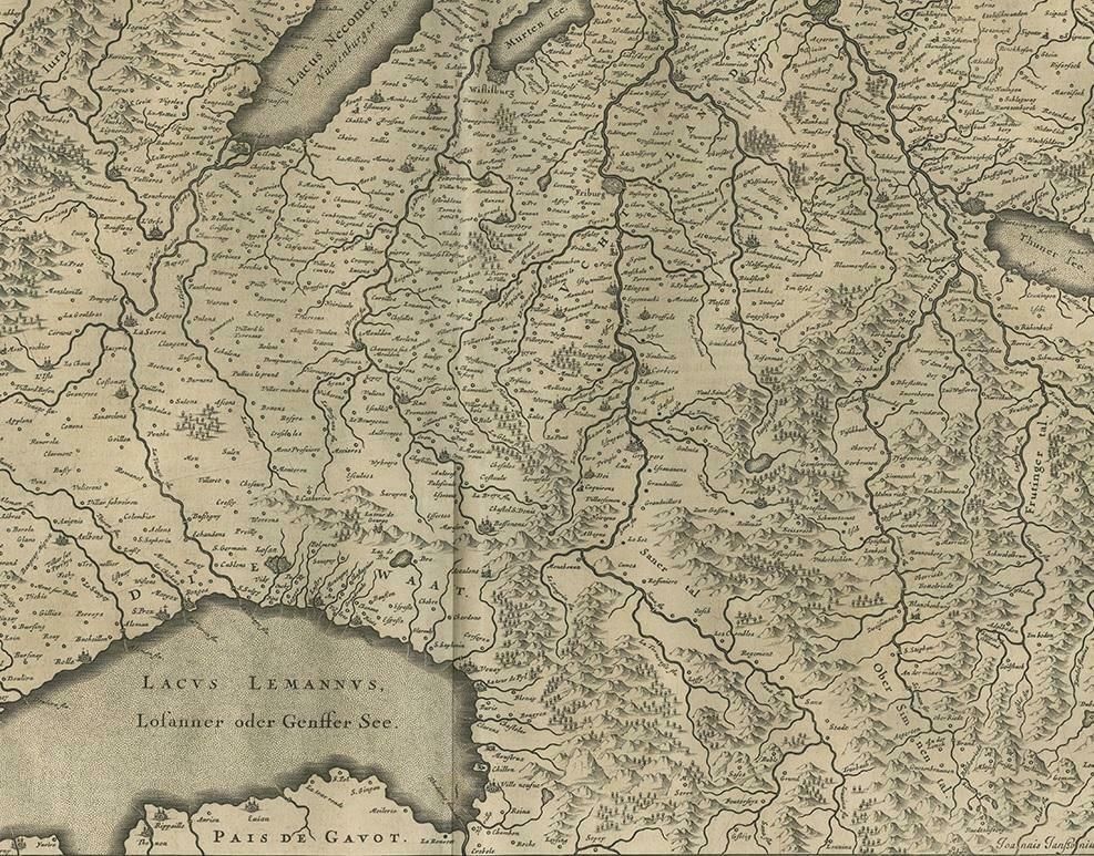 Antique Map Of The Region Of Lake Geneva By Janssonius '1657' photo Art