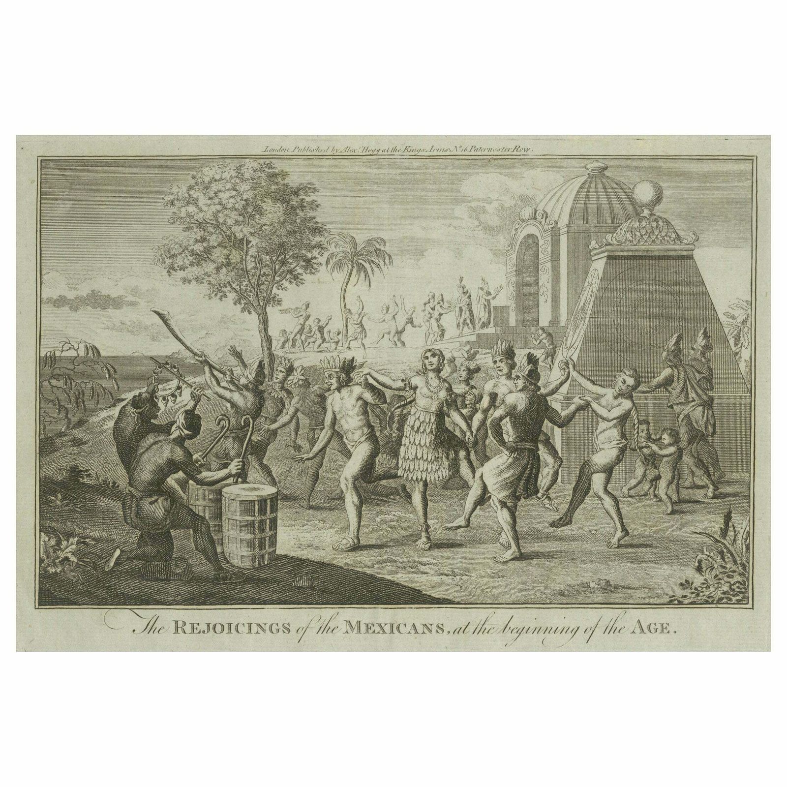 Old Engraving Of Mexican Festivities And Rituals In The Age Of Discovery, 1794