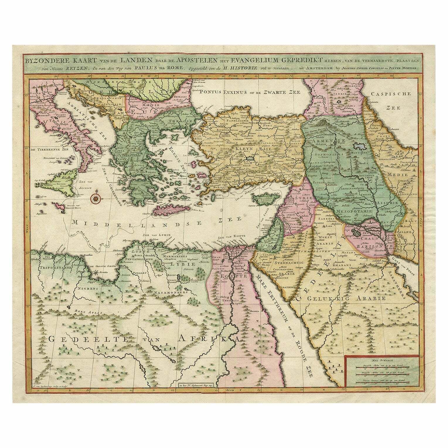 Highly Decorative Map Of The Eastern Mediterranean And The Middle East, Ca.1700