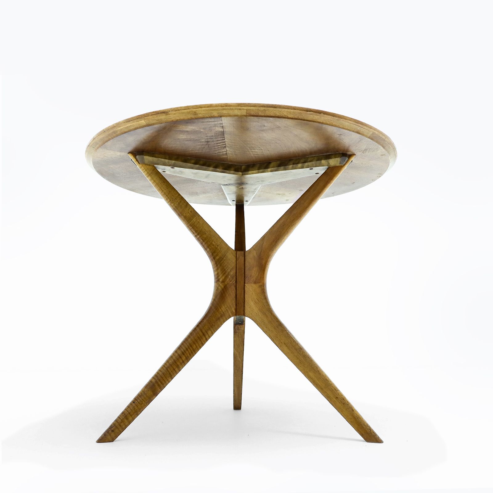 Vintage Italian Vladimir Kagan Style Tri Symmetric Cherry And Satinwood Side Table photo vinterior
