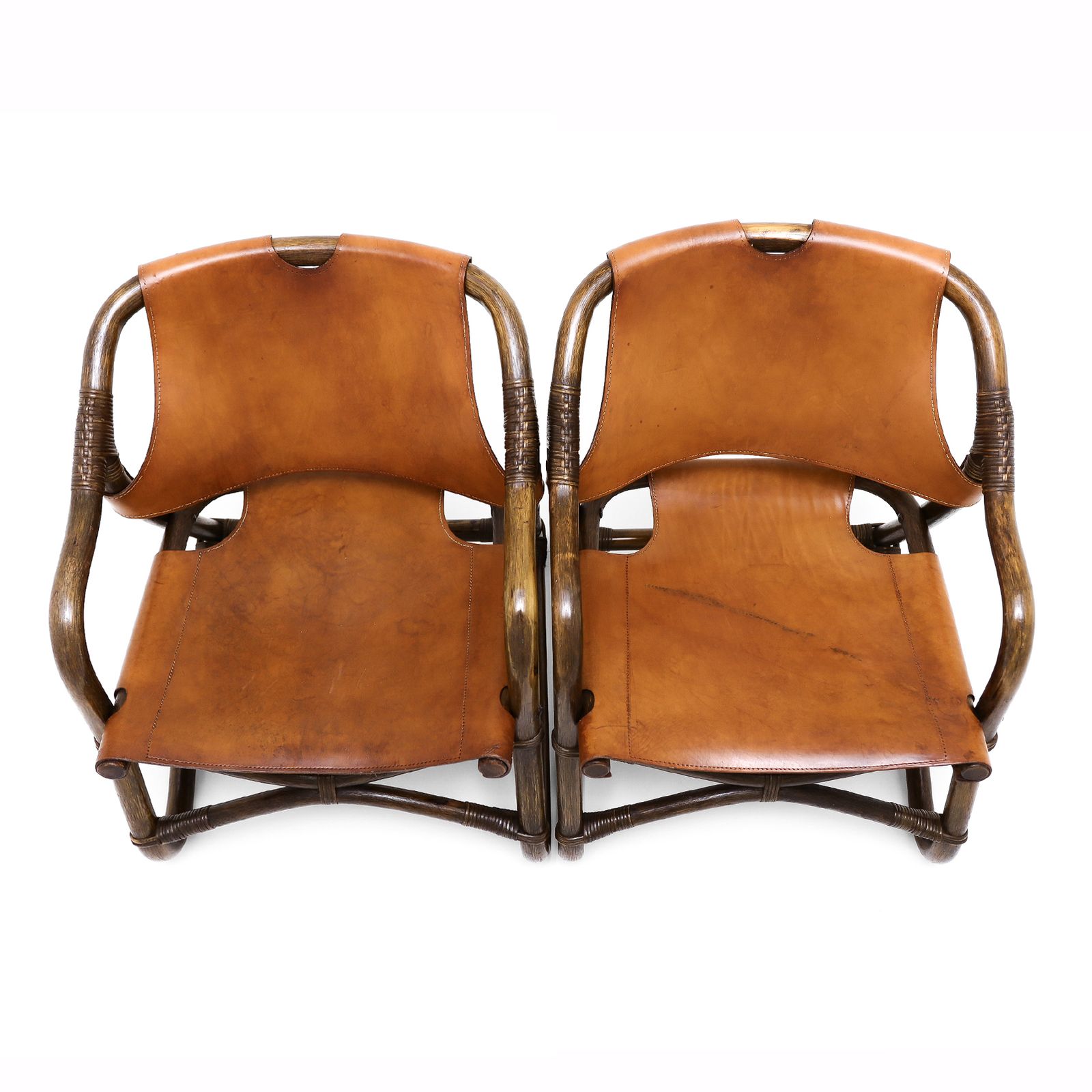 A Pair Of Vintage Sheepskin And Leather And Cane Easy Chairs Attributed To Rohe Noordwolde photo buy
