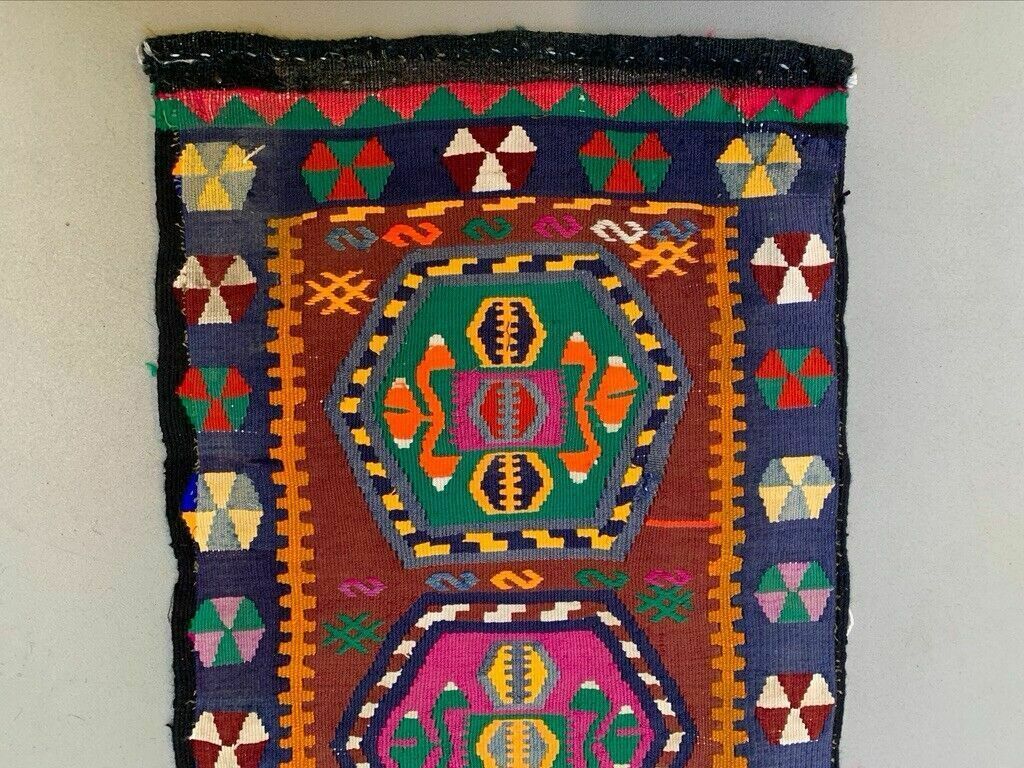 Vintage Turkish Mini Kilim 84x39 Cm Wool Small Kelim Runner, Shabby Chic photo Textiles