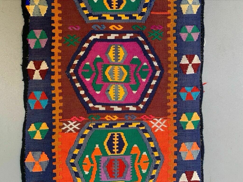 Vintage Turkish Mini Kilim 84x39 Cm Wool Small Kelim Runner, Shabby Chic photo 135.0