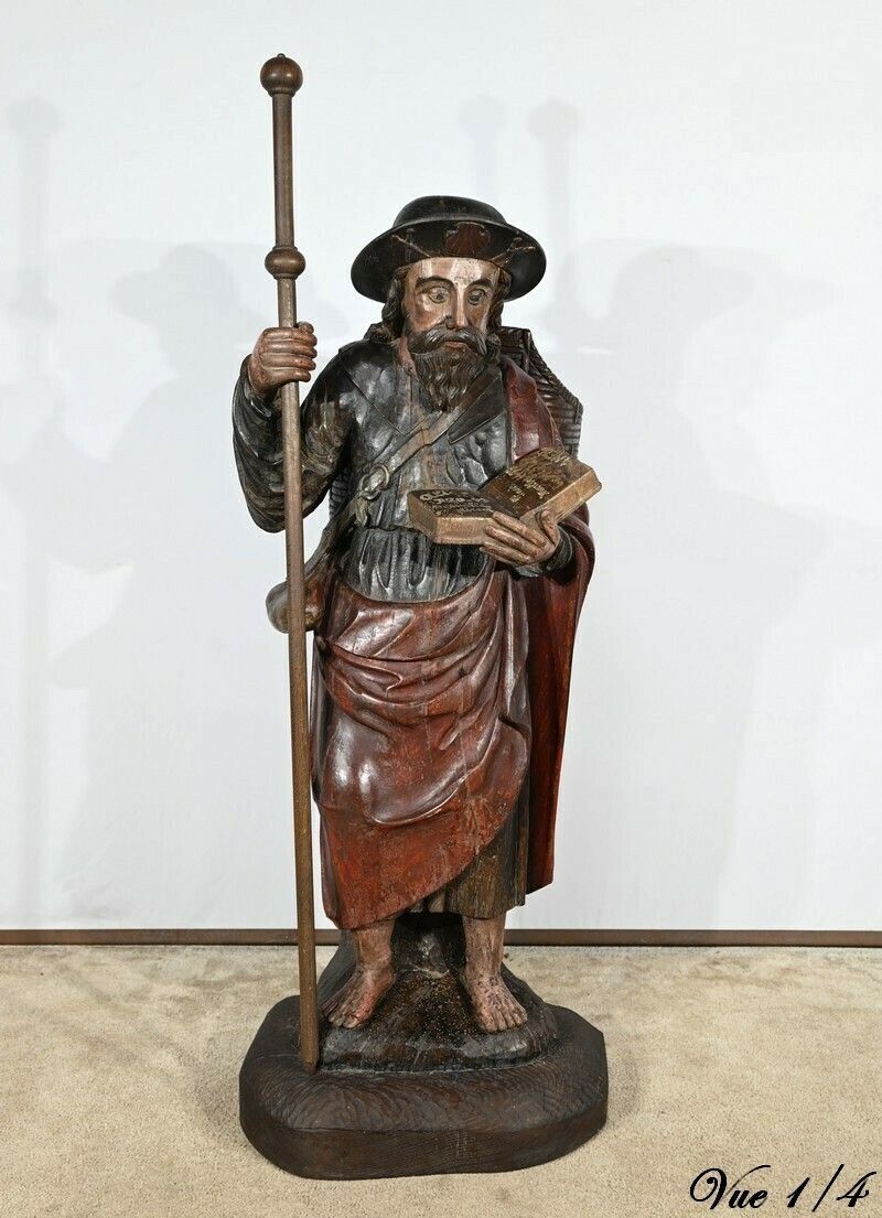 Important Sculpture Of Saint James In Polychromed Oak – 18th Century photo 4963.10483861