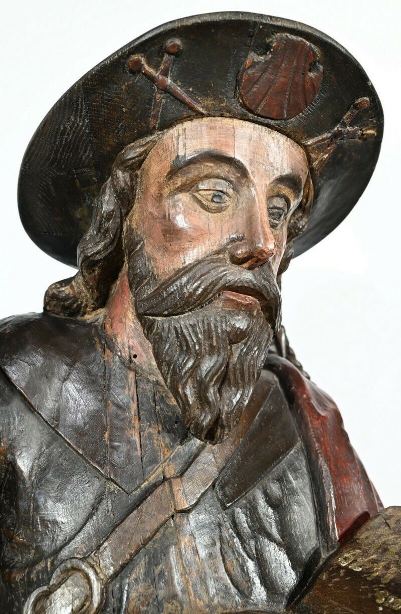 Important Sculpture Of Saint James In Polychromed Oak – 18th Century photo vintage