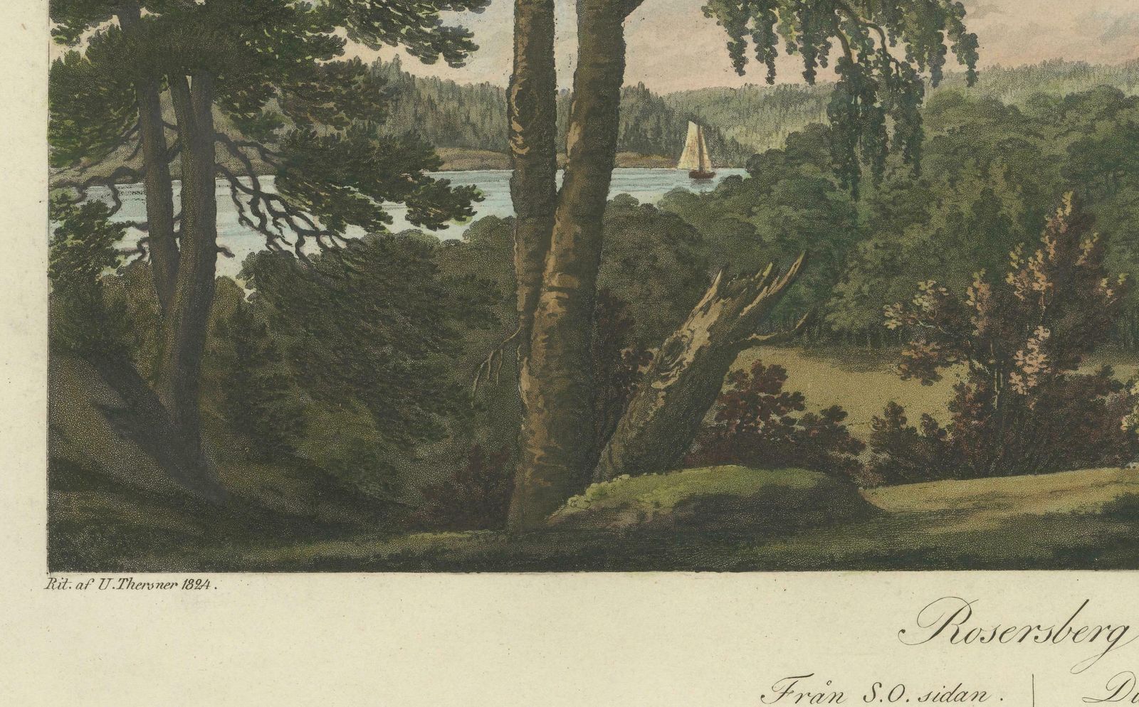 Pastoral Elegance: Ulrik Thersner's 1824 Aquatint Of Djursholm Castle photo for sale