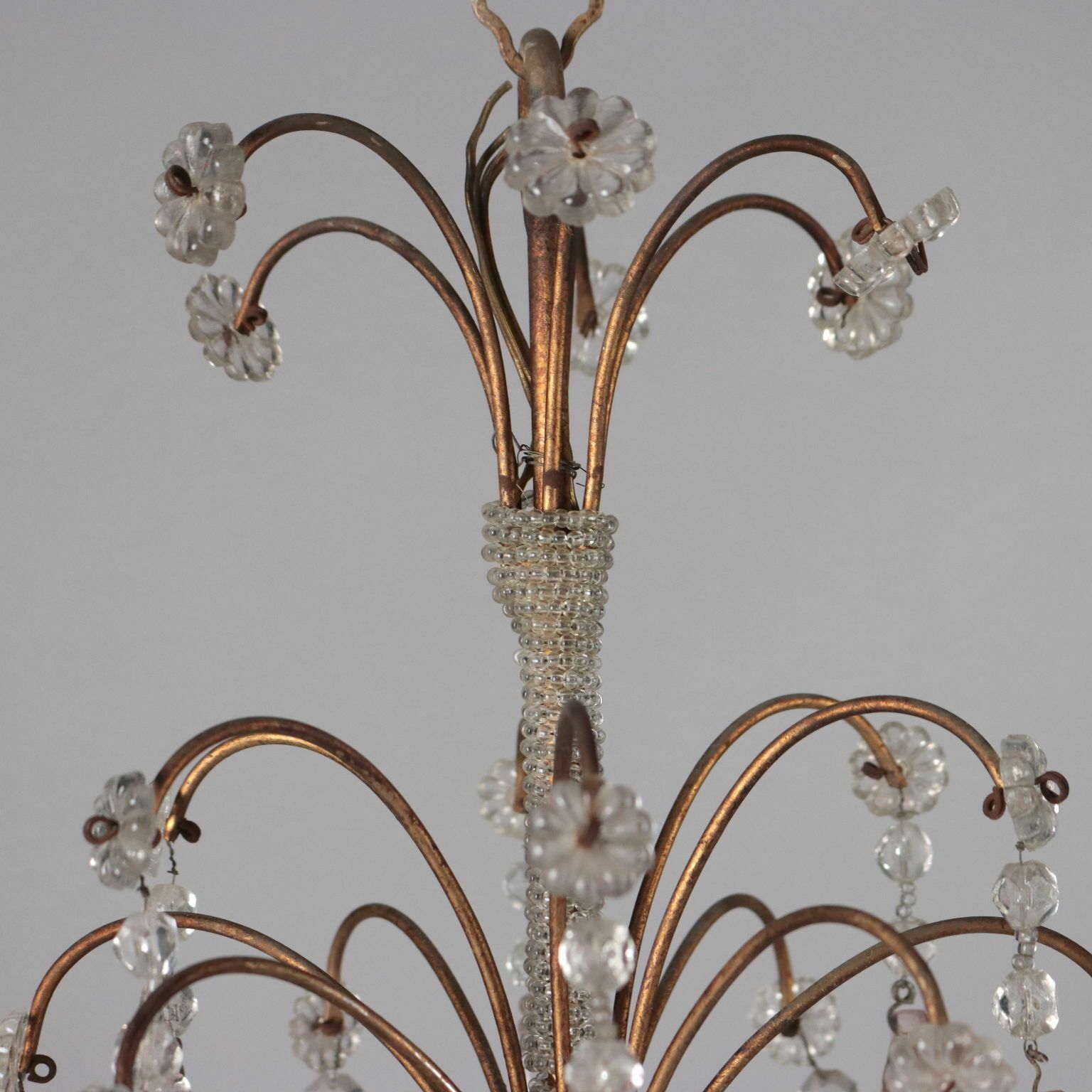 Antique 6 Light Chandelier Metal Glass Italy XX Century photo for sale