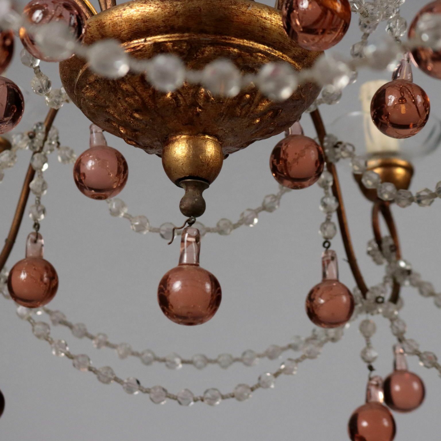 Antique 6 Light Chandelier Metal Glass Italy XX Century photo vinterior
