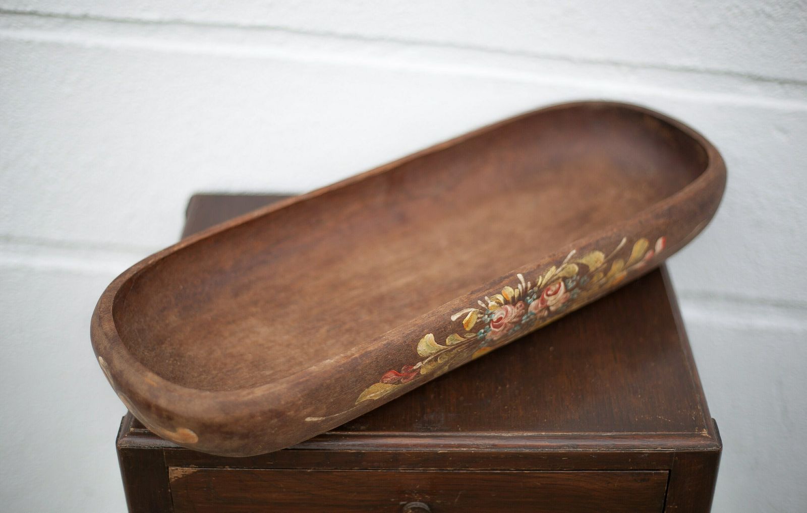 photo furniture Vintage Wooden Basket, Wooden Basket With Flower Patterns, Hand Painted Signed, Kitchen, Fruit Bowl, Table Center