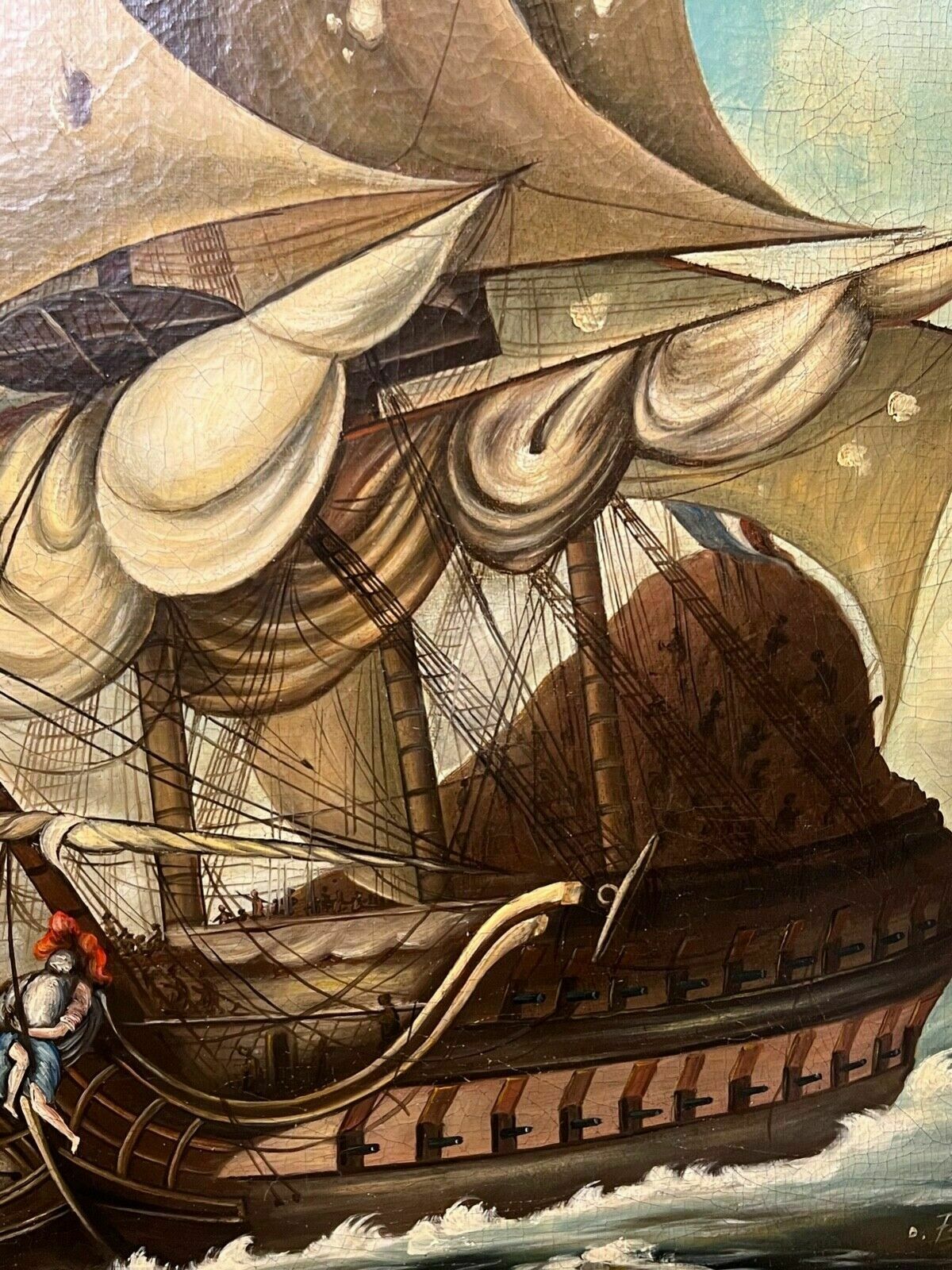 Large 19th Century Italian School Dino Fattori Man O War Battleship Oilpainting photo vintage