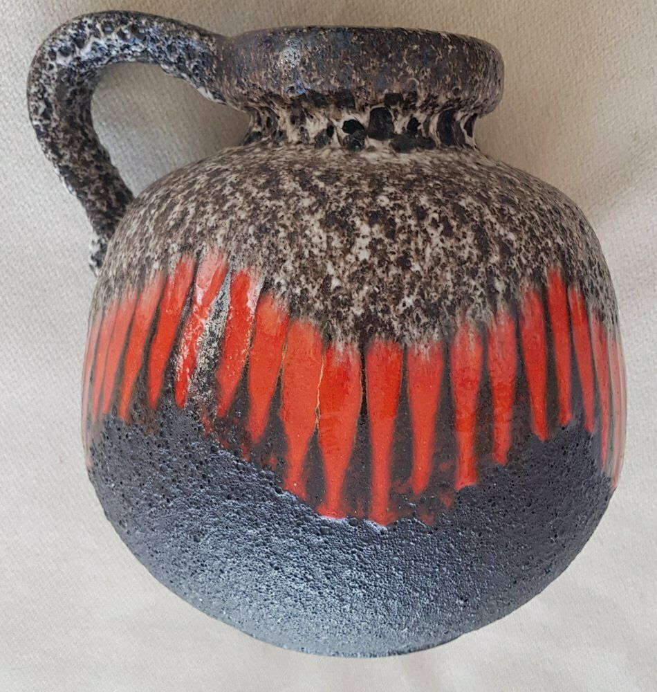 Mid Century Fat Lava Vase In Black And Red From Scheurich