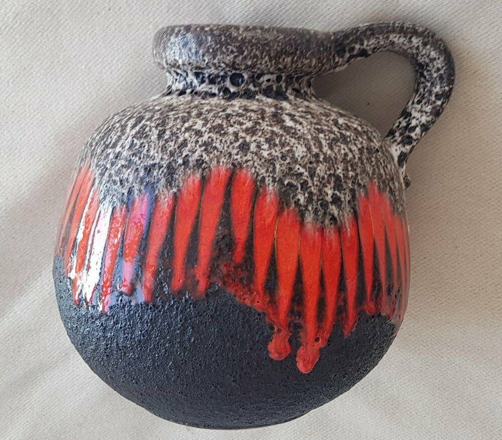 Mid Century Fat Lava Vase In Black And Red From Scheurich photo for sale
