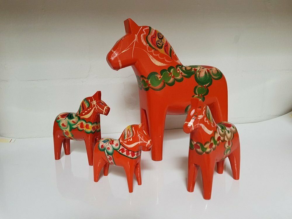 Swedish Dalarna Horses Made Of Wood 7th Century Set