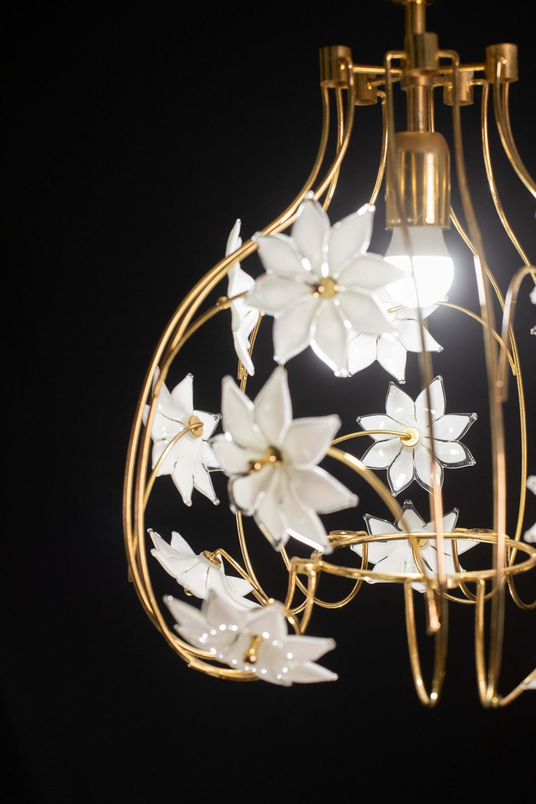 Lovely Murano Vintage Chandelier White Flowers, 1970 photo for sale