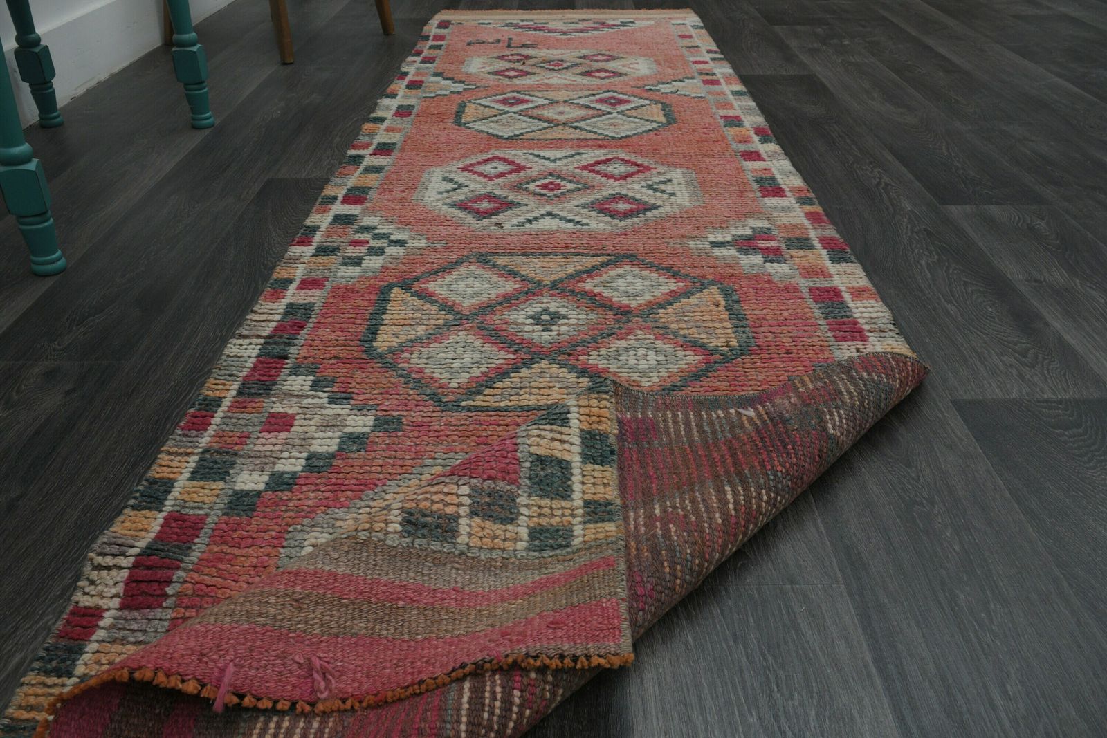3x10 Pink Orange Rug, Turkish Rug, Vintage Rug, Oushak Rug, Wool, Handmade Rug, Kitchen Hallway Entryway Rug, Home Decor, Runner Rug