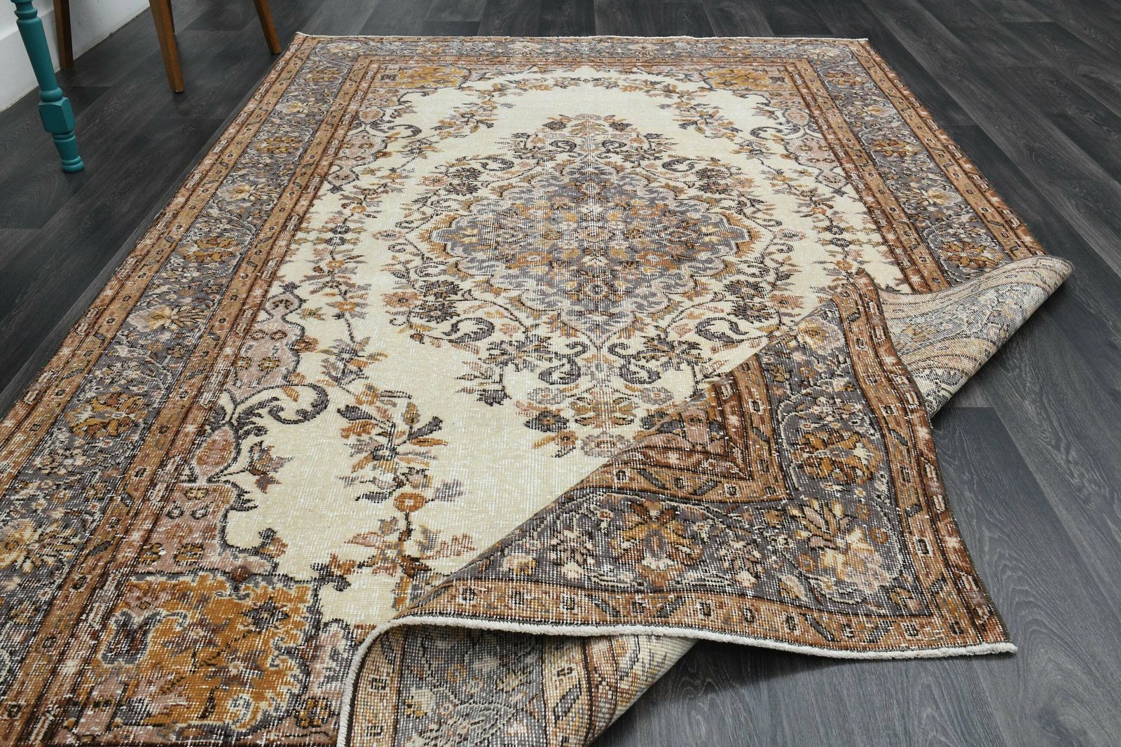 6.1x9.6 Ft, Beige Gray Turkish Rug, Vintage Oushak Rug, 6x10 Area Rug, Living Room, Wool, Handmade Rug, Low Pile, Large Rug, Oriental Rug
