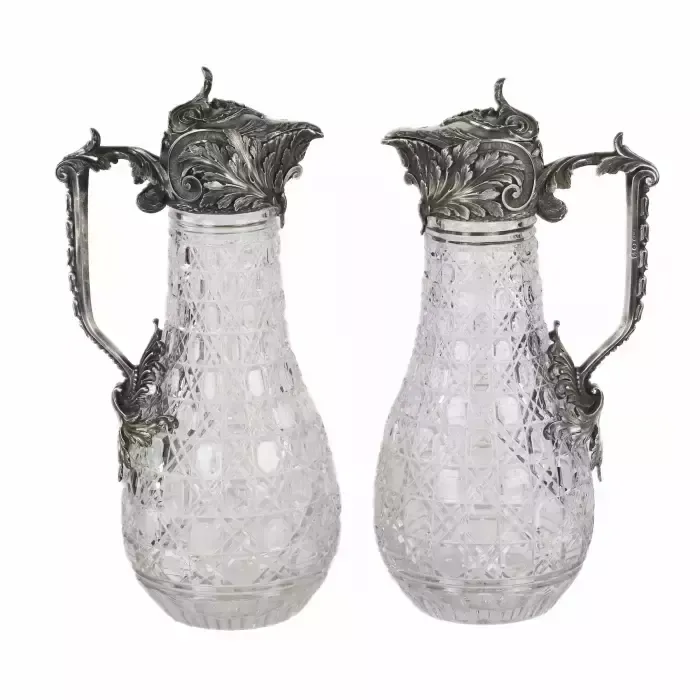 A Magnificent Pair Of Cast Crystal Wine Jugs In Superb Bolin Silver. Moscow. Russia 19th Century. photo 12815.0