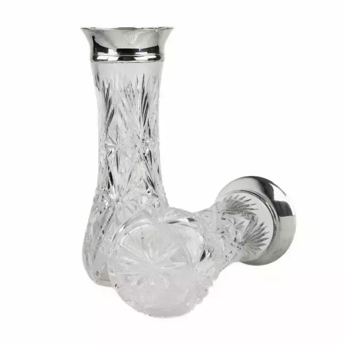 Pair Of Crystal Vases With Silver Trim. Russia. Riga. 1908  1920.