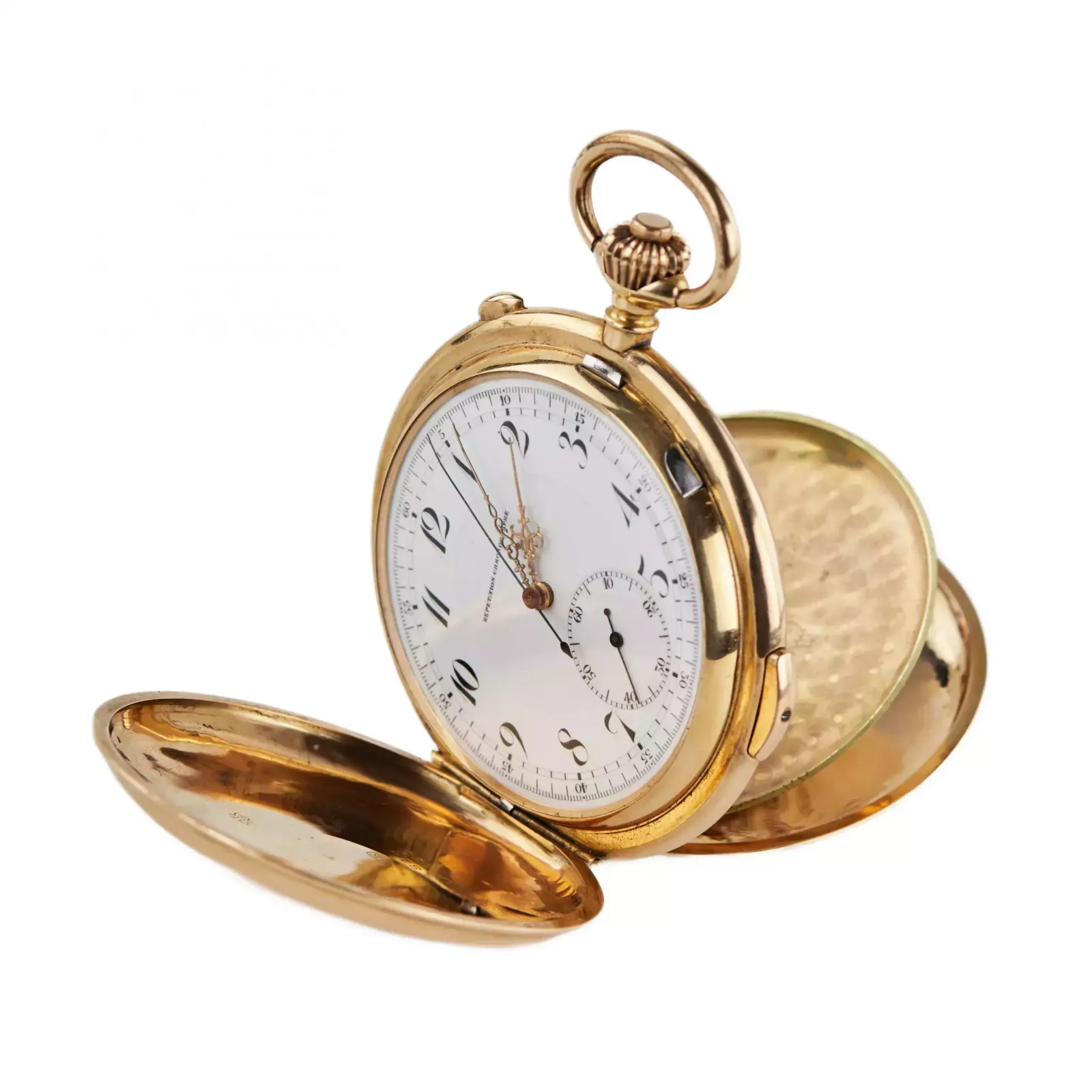 Heures Repetition Quarts Taschenuhr Chronographe 14k Gold Pocket Watch photo buy