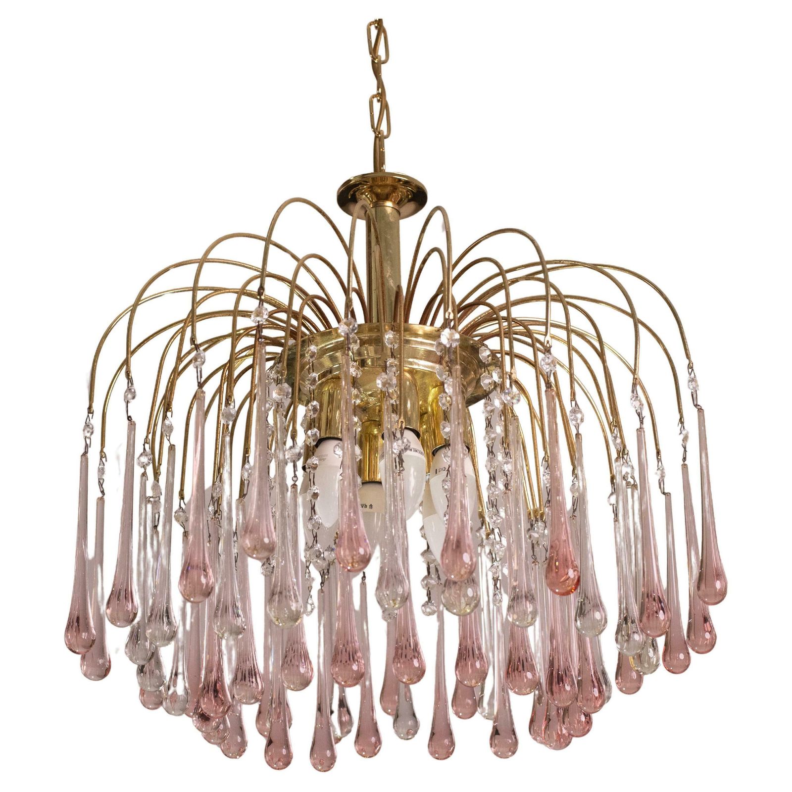 Lady Barbara, Murano Chandelier Pink And White Drops, Venini Style, 1970s