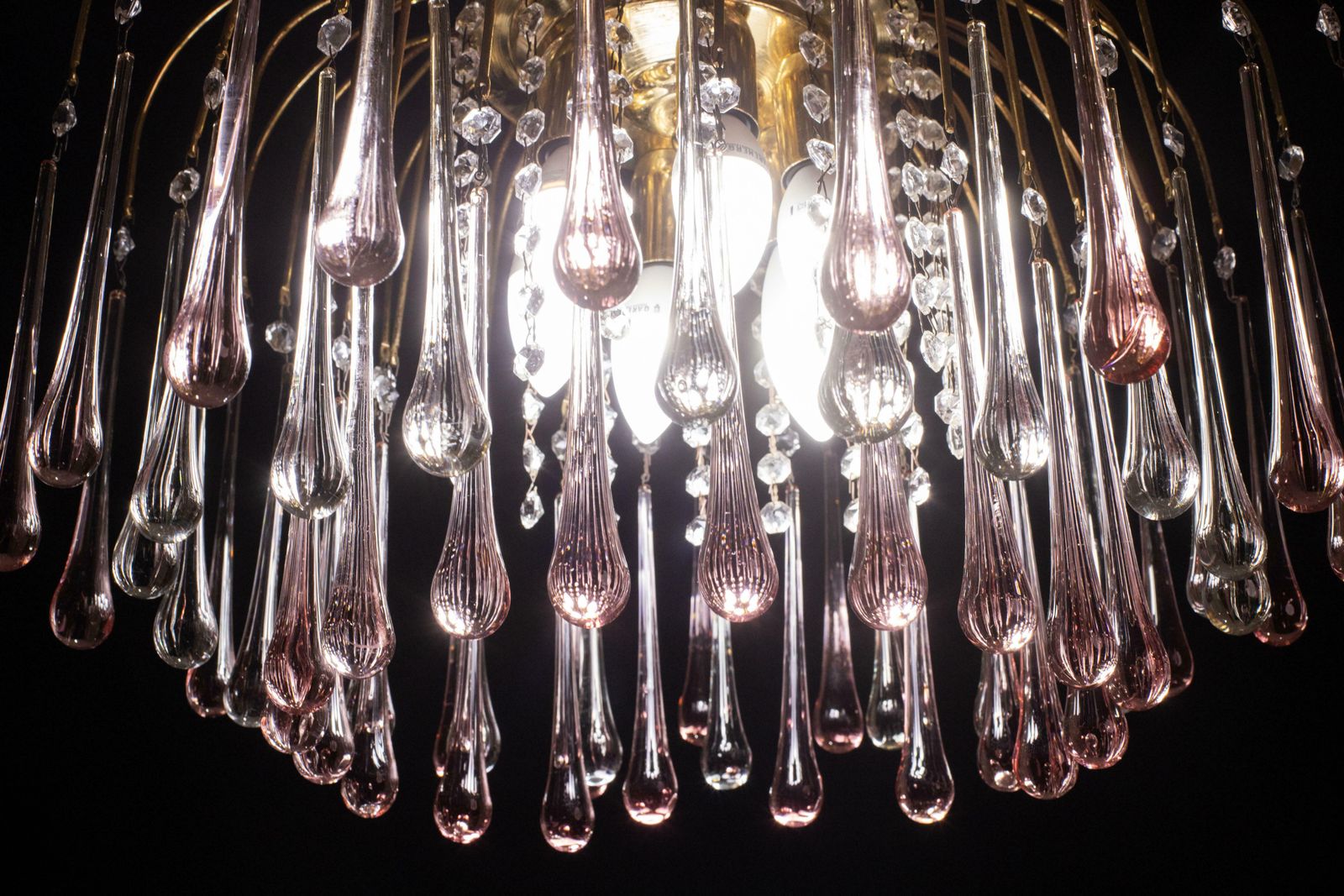 Lady Barbara, Murano Chandelier Pink And White Drops, Venini Style, 1970s photo buy