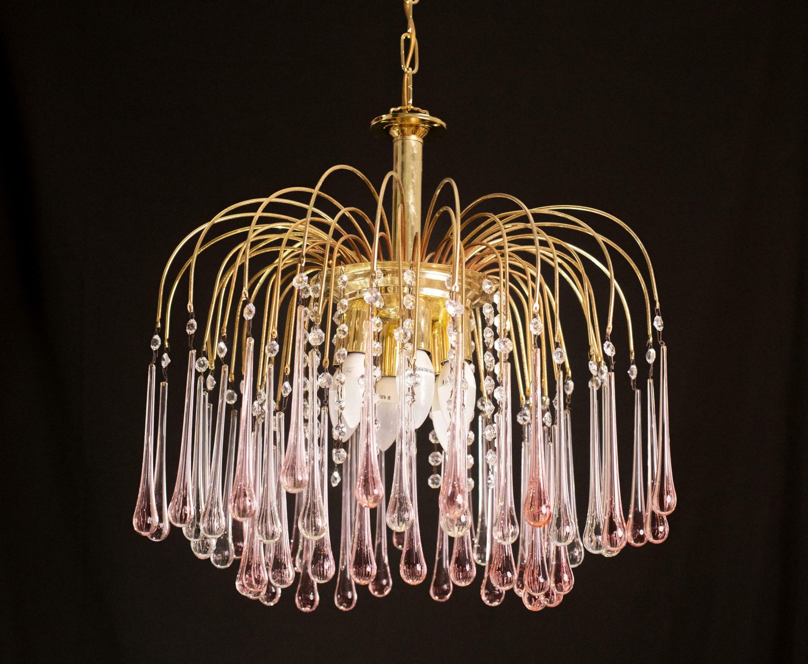 1652.0 Lady Barbara, Murano Chandelier Pink And White Drops, Venini Style, 1970s photo