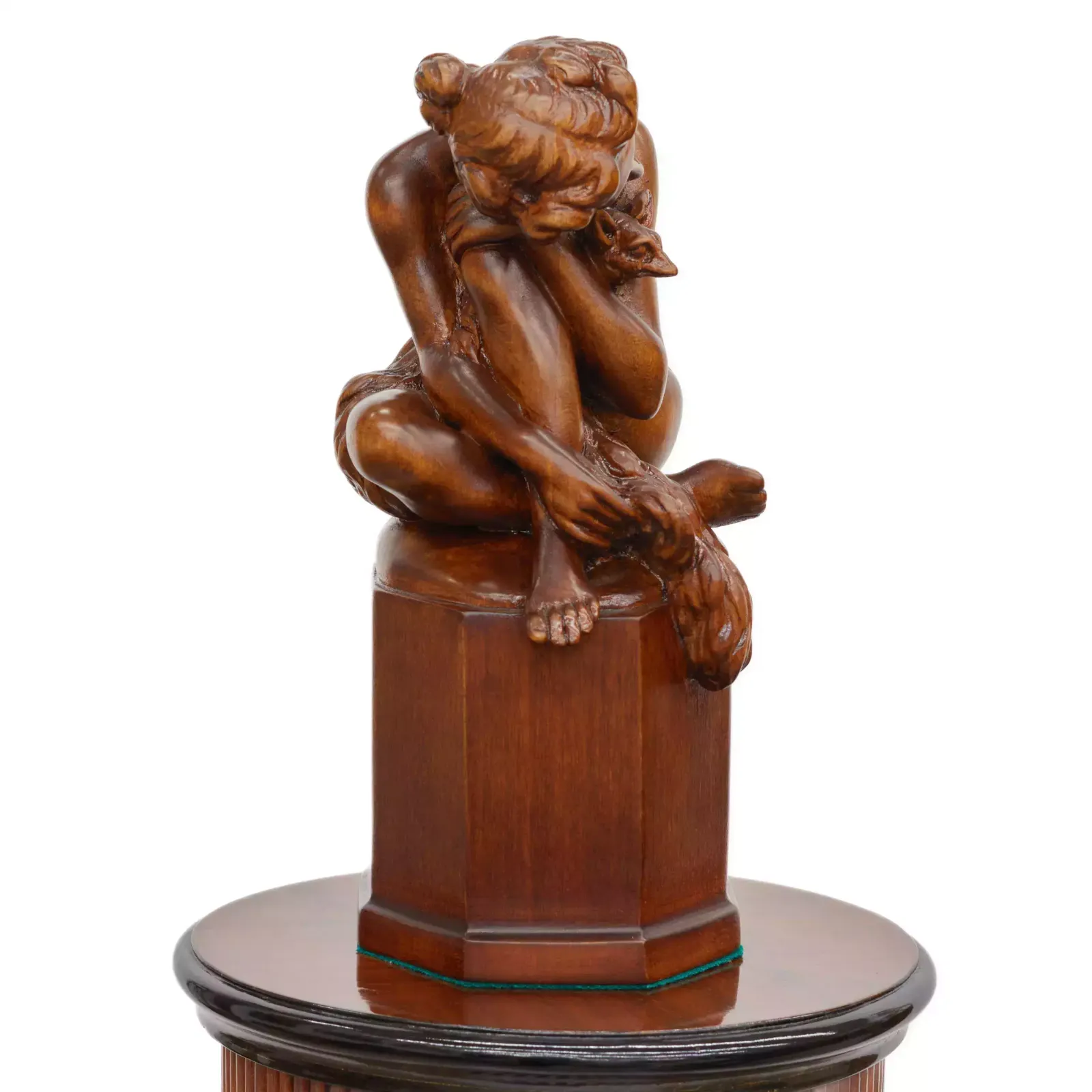 Console Column In Art Deco Style. With A Carved Figure Of A Nude Lady And A Fox. 20th Century. photo vinterior