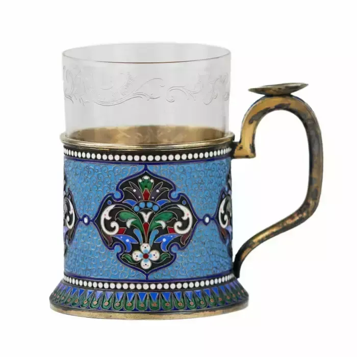 Silver Glass Holder In Neo Russian Style With Cloisonné Enamel And Gilding. Lyubavin. End Of The 19th Century. photo furniture
