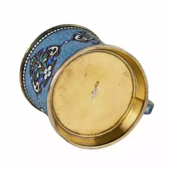 Silver Glass Holder In Neo Russian Style With Cloisonné Enamel And Gilding. Lyubavin. End Of The 19th Century. photo vintage