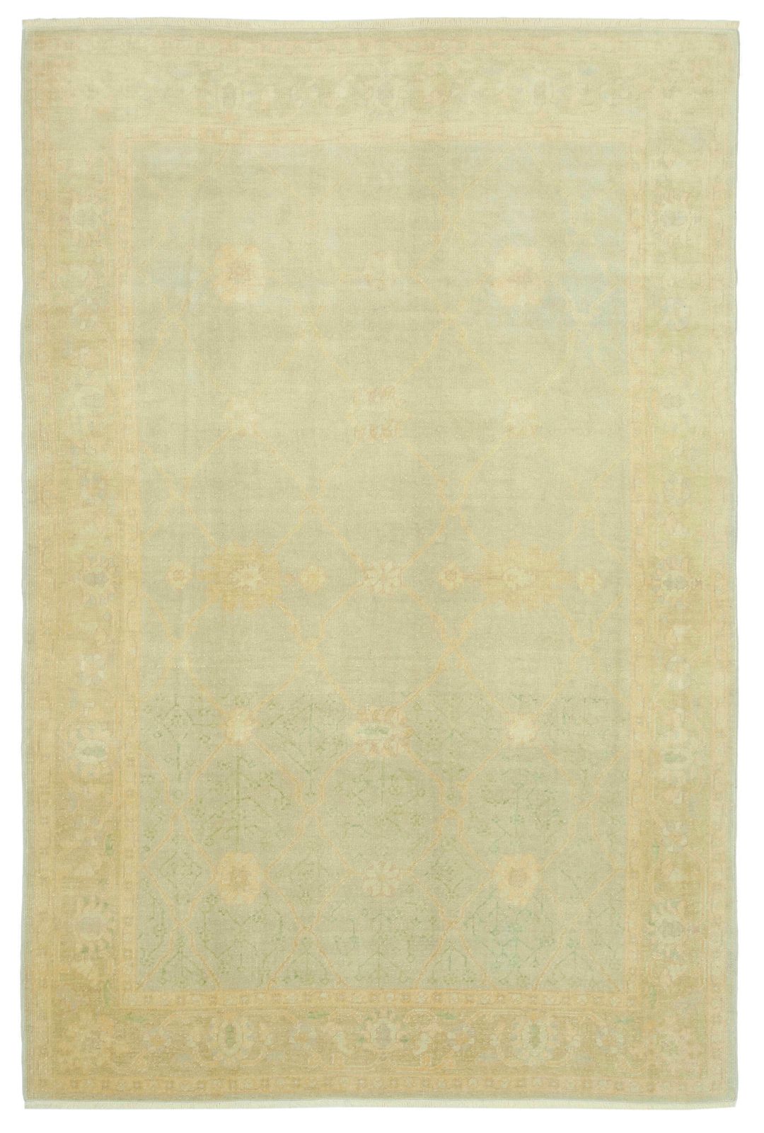 Hand Knotted Yellow Oriental Oushak Rug