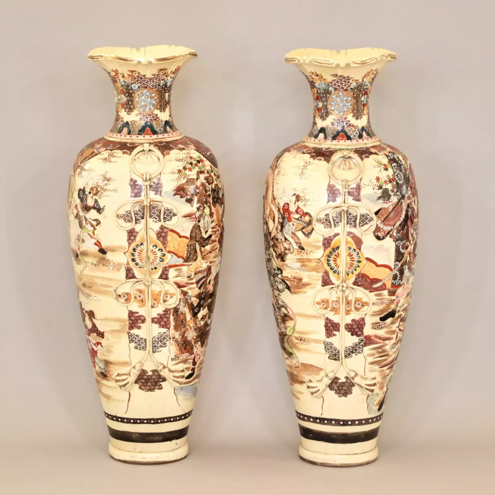 Pair Of Japanese Satsuma Floor Vases. photo vinterior