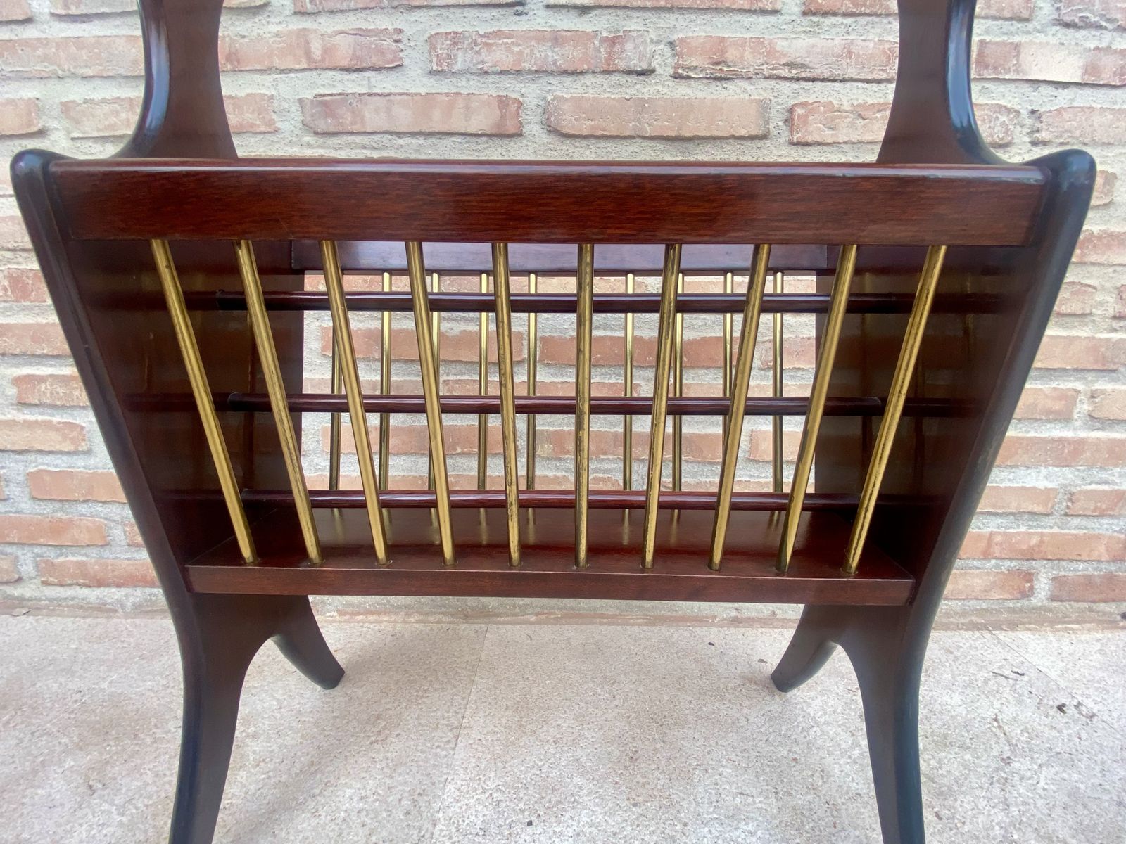Furniture 1950s French Mid Century Glass & Wood Folio Stand Magazine Rack photo