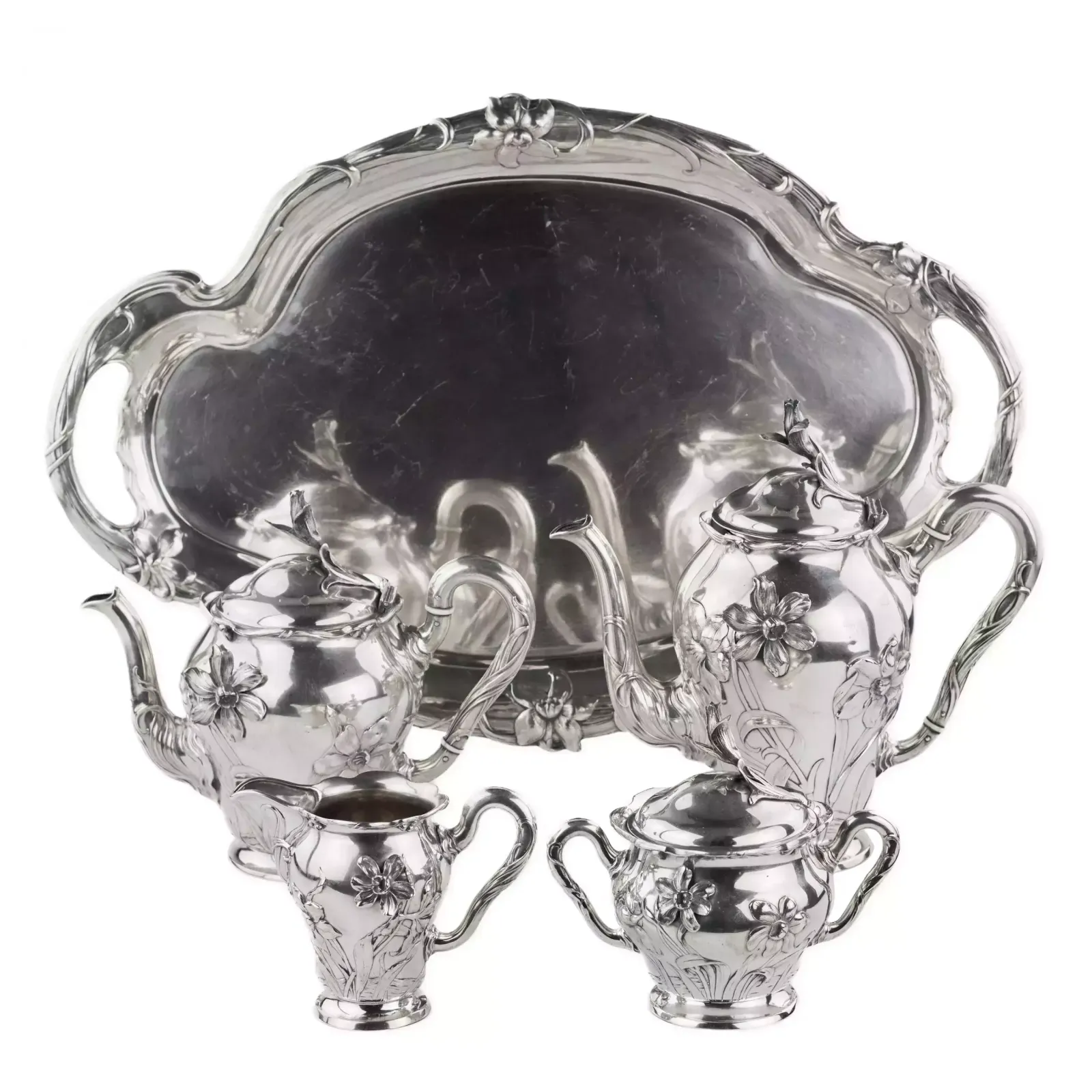 Silver Tea And Coffee Service In Art Nouveau Style. Bruckmann. After 1888. photo for sale