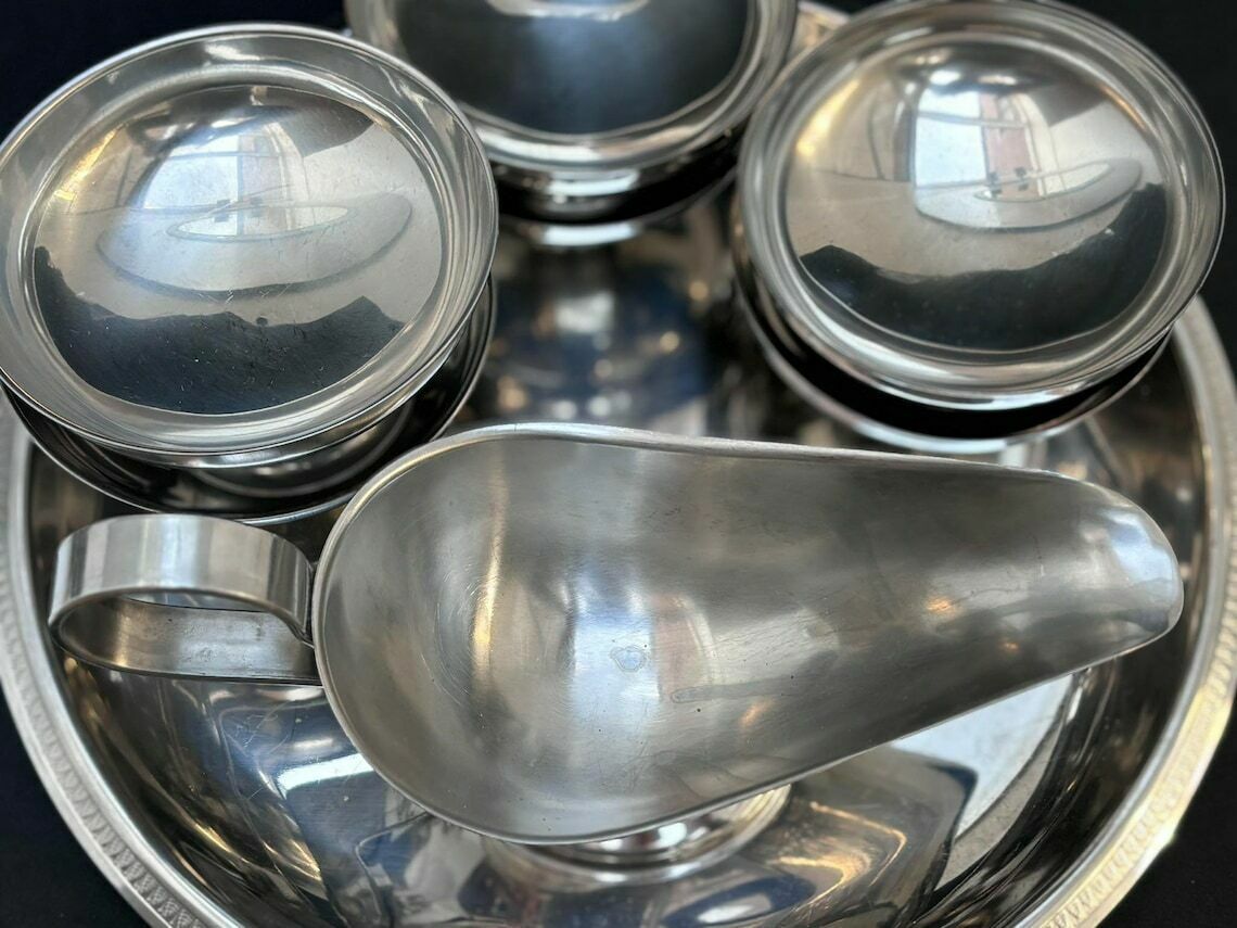 Ice Cream Set 6 Cups Stainless Steel Sauce Boat Vintage Dessert Bowl, Sorbet Cup Garden Party Table Gift To Her Christmas Table Wedding Gift photo Home Decor