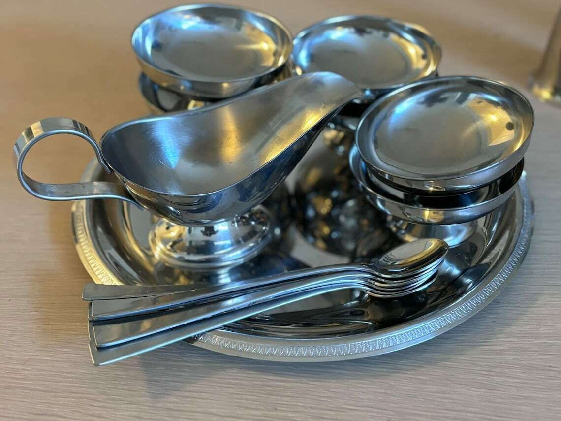Ice Cream Set 6 Cups Stainless Steel Sauce Boat Vintage Dessert Bowl, Sorbet Cup Garden Party Table Gift To Her Christmas Table Wedding Gift photo 166.0