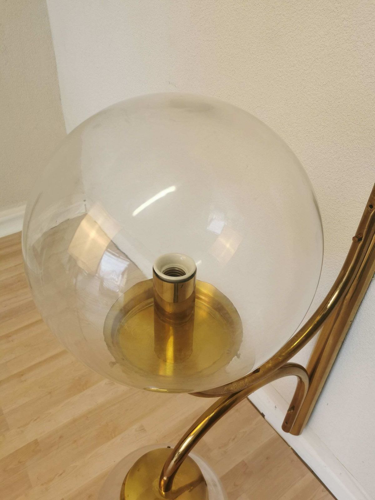 Extra Large Vintage Lighting Fixtures Gold Brass Wall Lamp Very Big Clear Glass Bulbs Mid Century Italy 1970s photo vintage