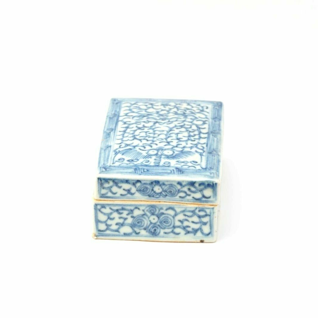 Qing Dynasty Blue & White Funerary Box photo for sale