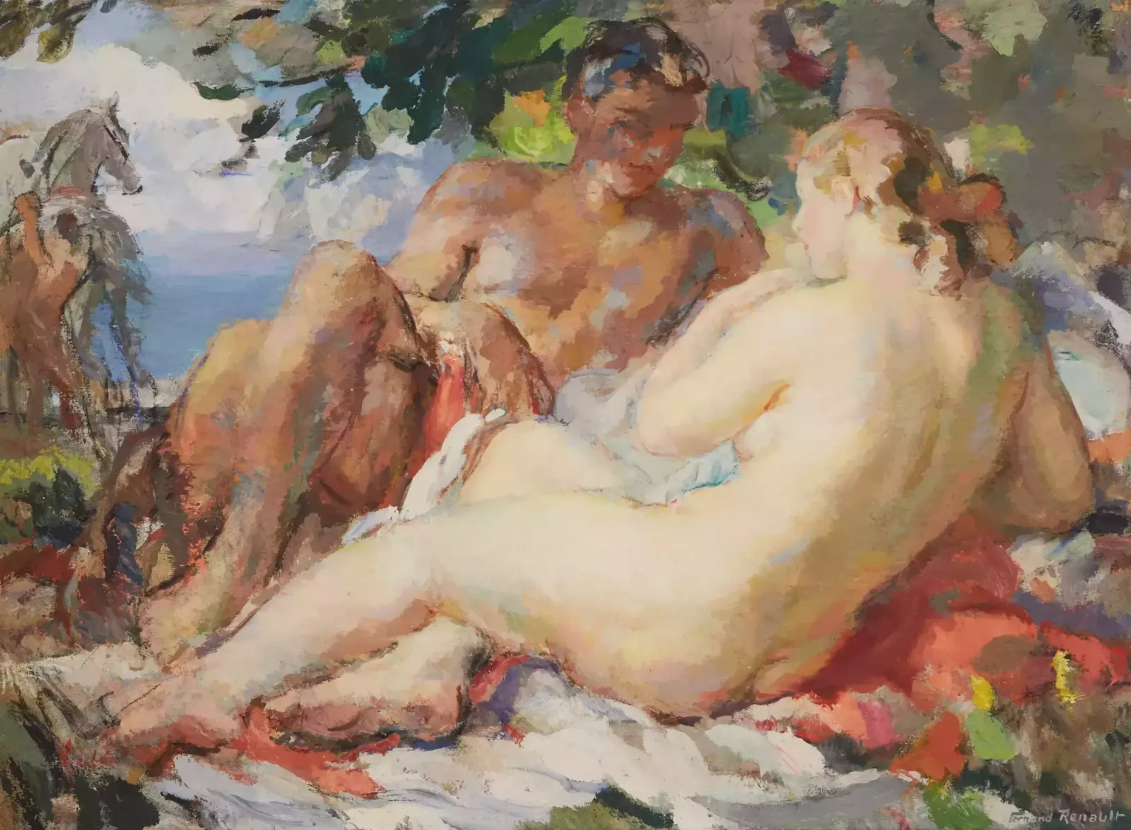 Renault Fernand Albert (1887 1939). Couple In Love. Under The Canopy Of Trees. photo vinterior