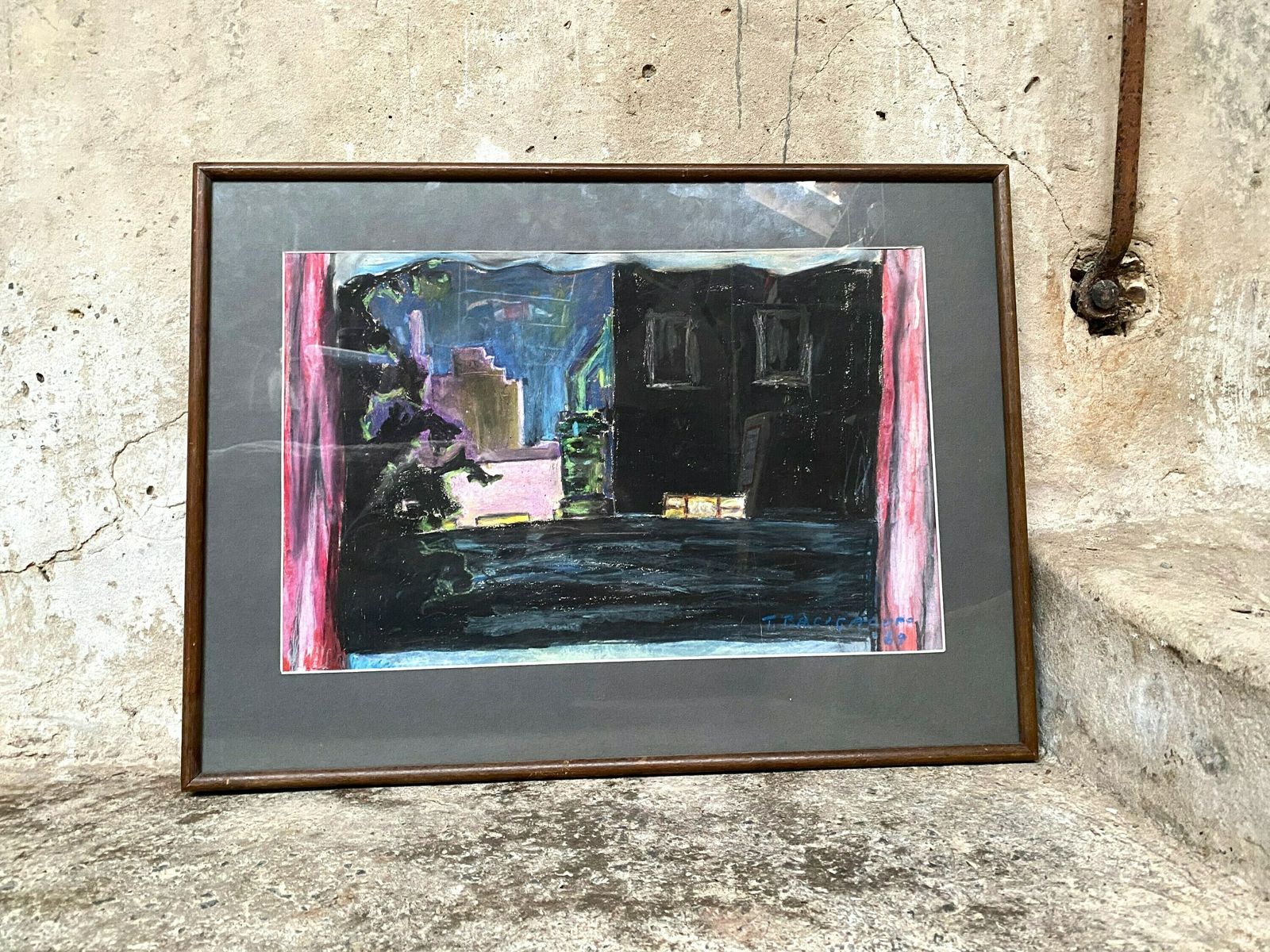 Chelsea At Night By Tomaso Bacigalupo 1969 Pastel   Signed   London Skyscape   The Chelsea Art Society   Chenil Galleries photo vinterior