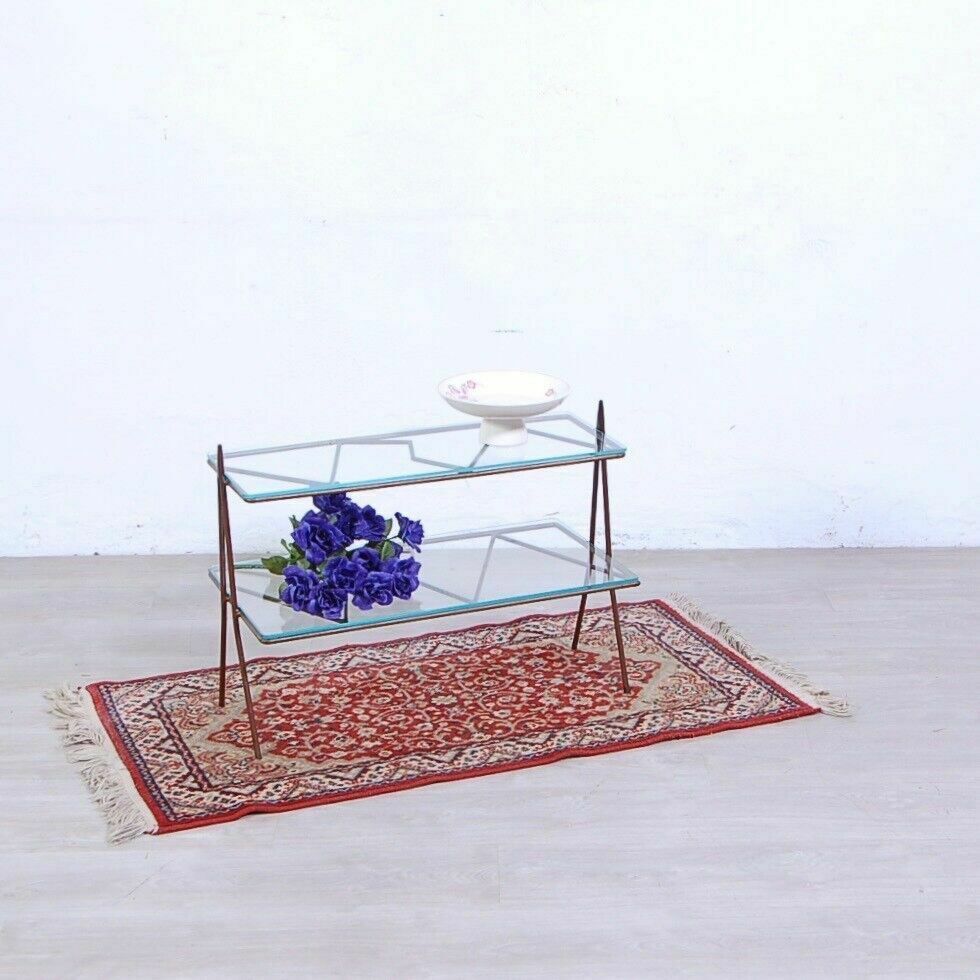 Vintage Coffee Table 1950s 60s Design Coffee Table In Iron With Double Glass Top