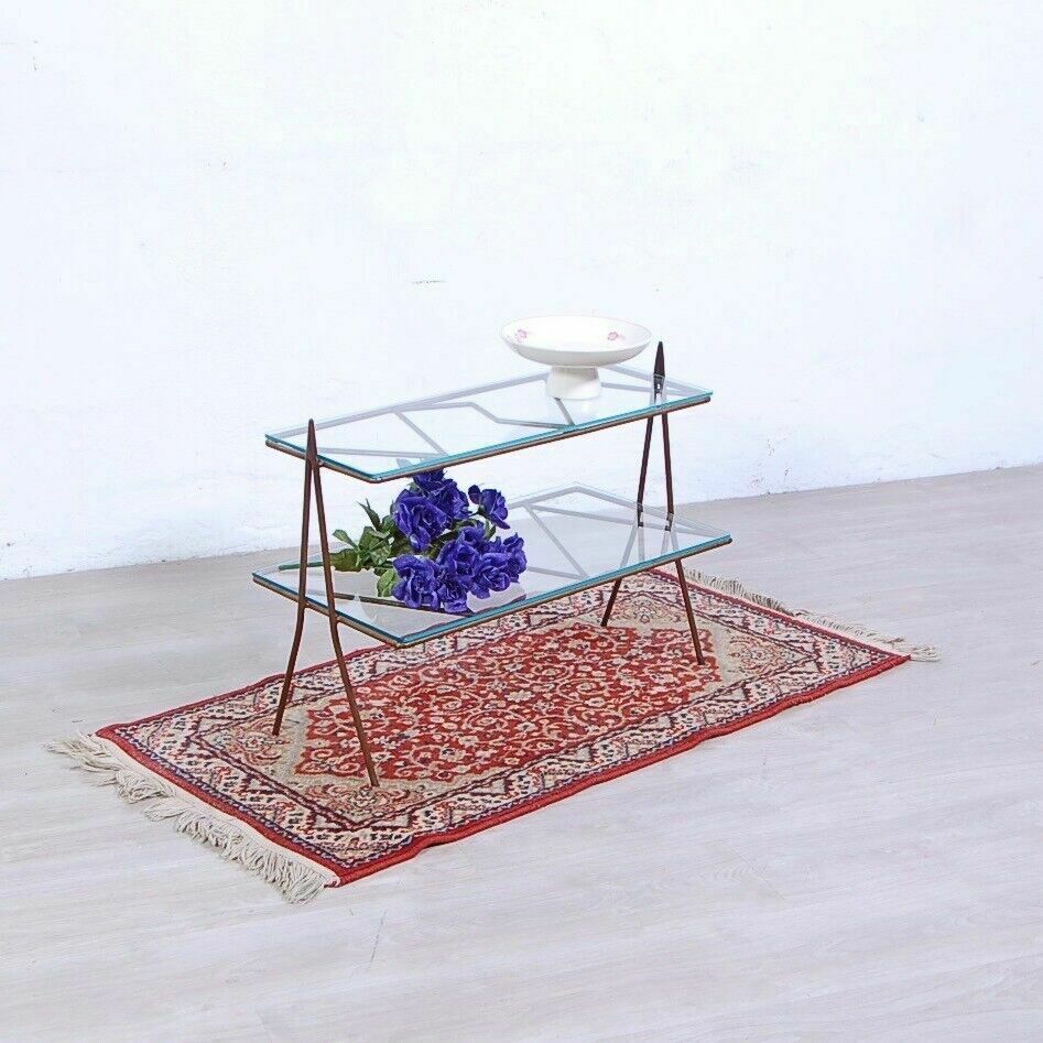 Vintage Coffee Table 1950s 60s Design Coffee Table In Iron With Double Glass Top photo for sale