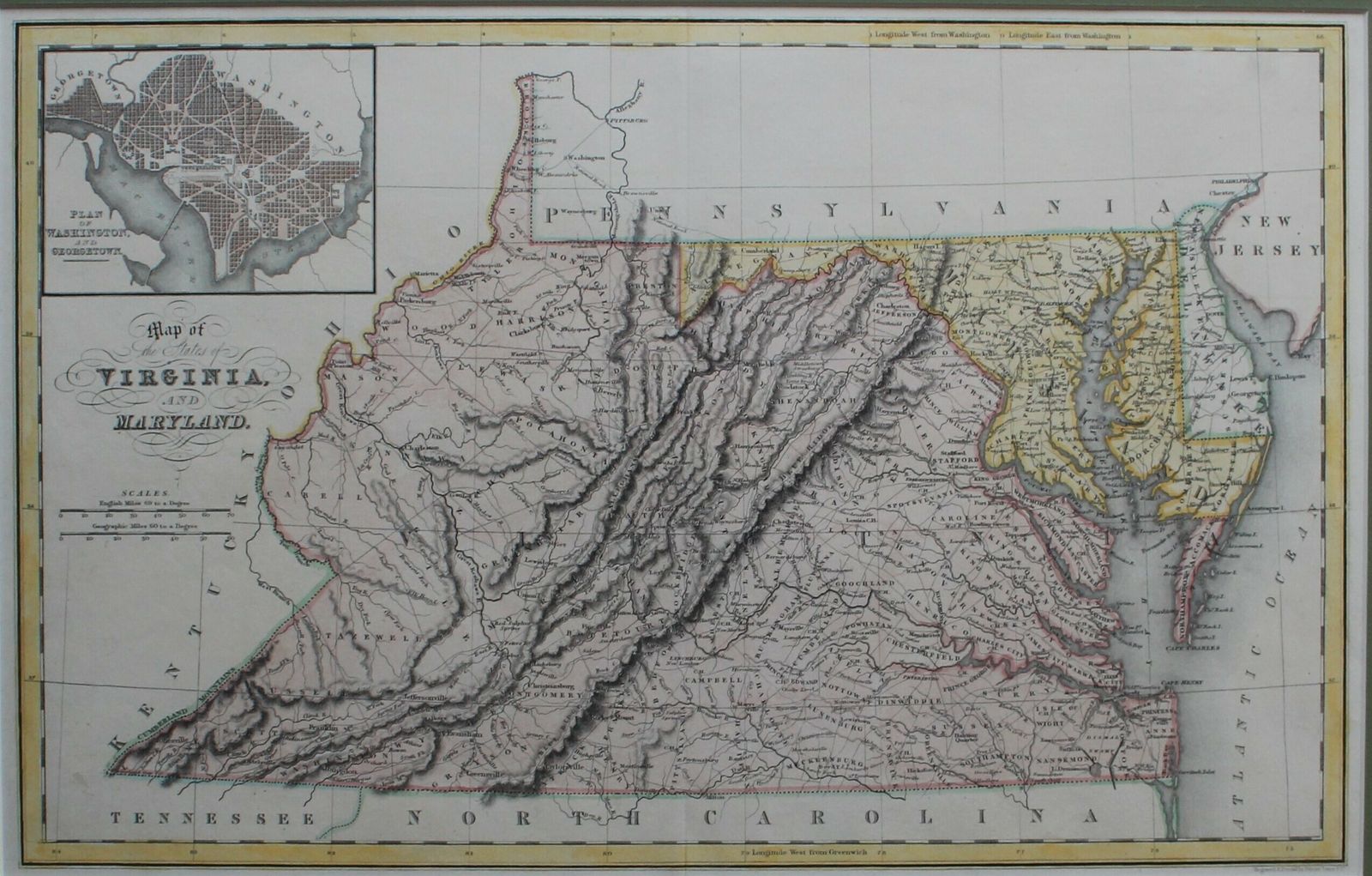 Scarce Early Hand Coloured Map Of Virginia And Maryland C1831 photo furniture