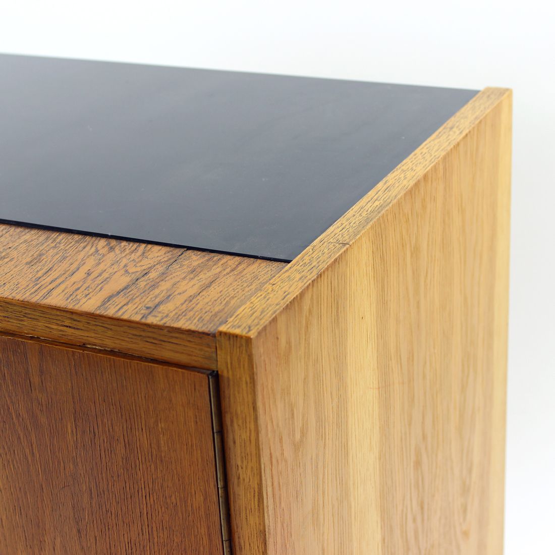 Mid Century Sideboard In Oak & Black Glass, Czechoslovakia 1960s photo buy