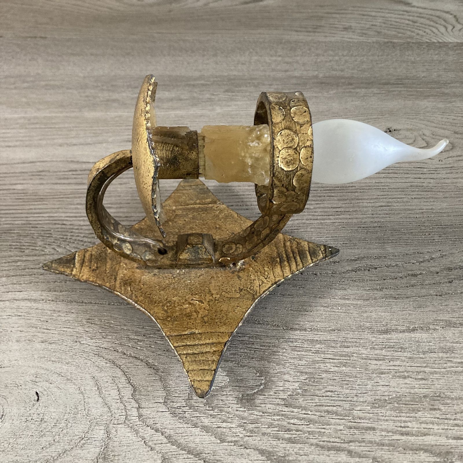 A Pair Of Little Spanish Star Shaped Gilt Metal Wall Sconces. 1960s