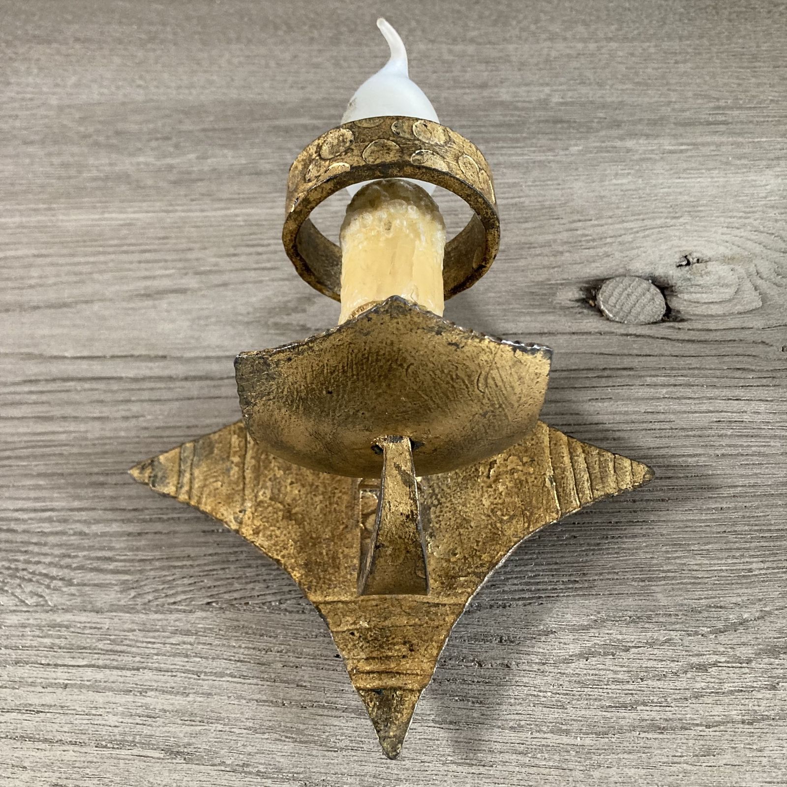 A Pair Of Little Spanish Star Shaped Gilt Metal Wall Sconces. 1960s photo for sale