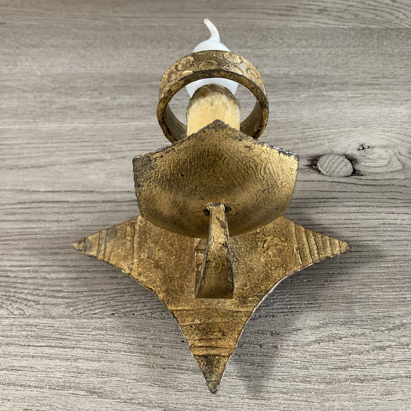 A Pair Of Little Spanish Star Shaped Gilt Metal Wall Sconces. 1960s photo Lighting