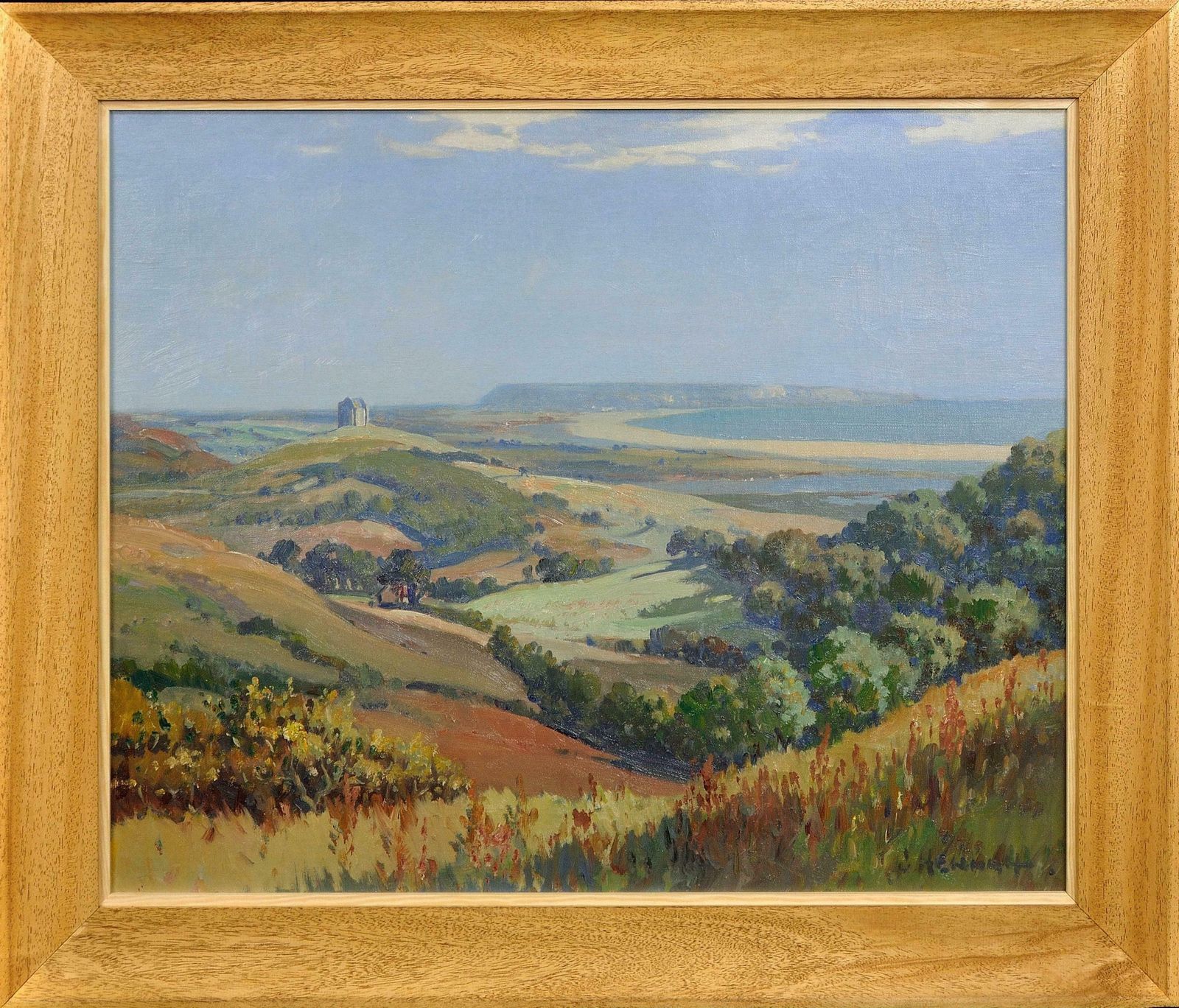 Joseph Edward Hennah 1897 To 1963. Dorset. Abbotsbury Hill View. Chesil Beach & Portland. St Catherine’s Chapel & The Fleet. Framed Oil Painting.