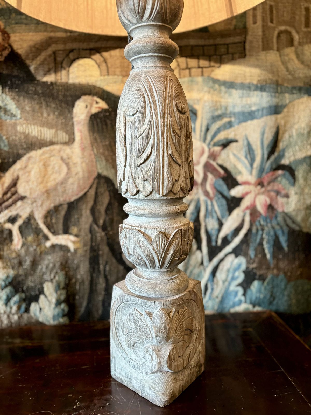 Pair Of Carved Oak Lamp Bases photo vintage